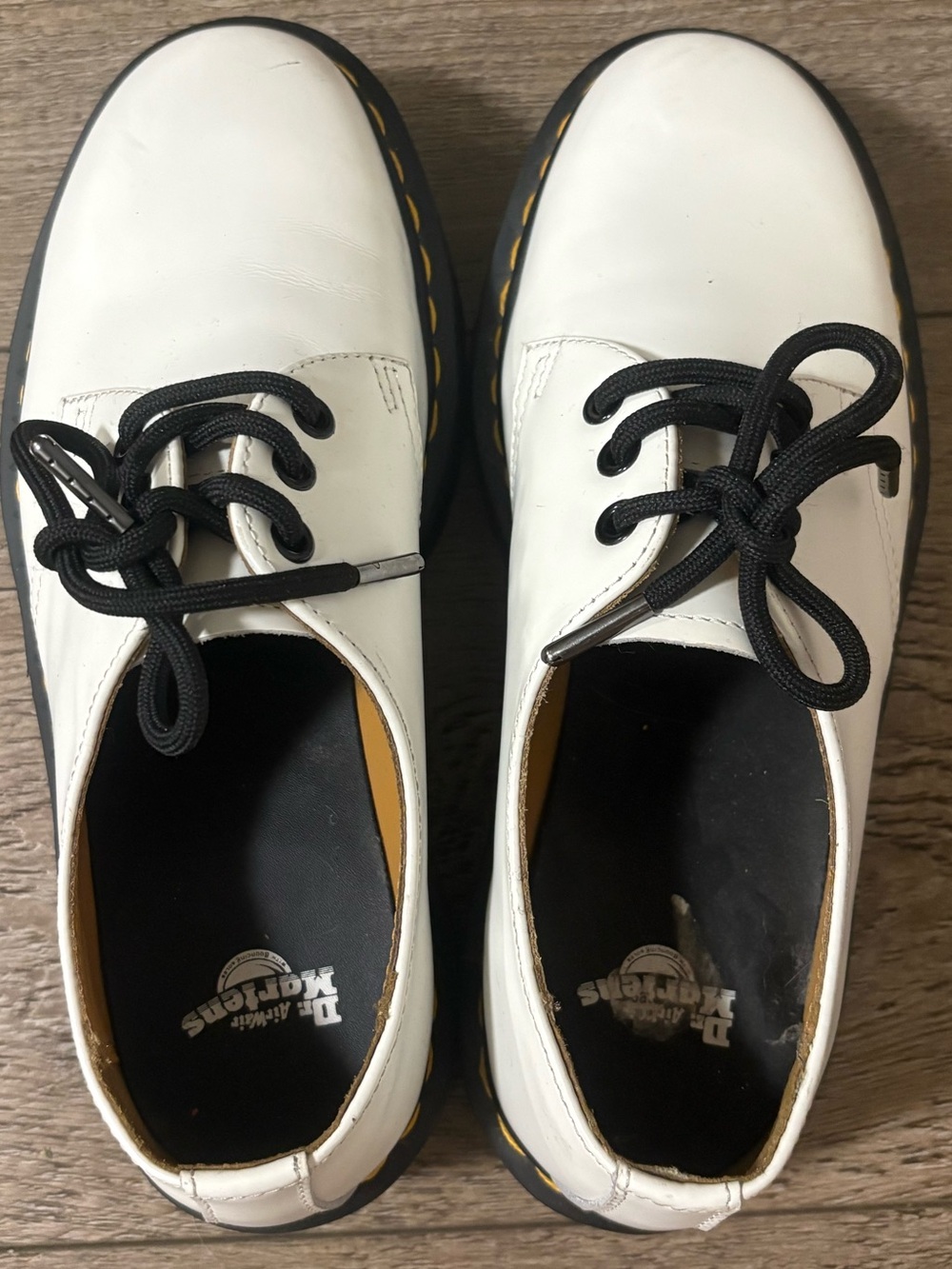 Dr. Martens White Leather 1461 Quad Platform Derbys Classic Yellow Stitching 38 - Picture 3 of 7
